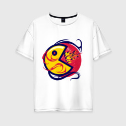 Женская футболка хлопок Oversize Pacman из ретро игры извергает пламя