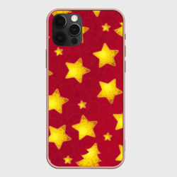 Золотые звезды и елки на красном – Чехол для iPhone 12 Pro Max с принтом купить