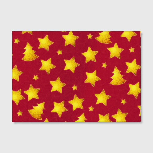 Холст прямоугольный Золотые звезды и елки на красном, цвет 3D печать - фото 2