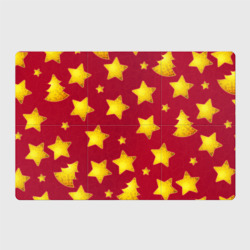 Магнитный плакат 3Х2 Золотые звезды и елки на красном