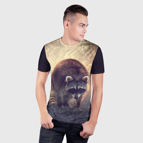 Мужская футболка 3D Slim Любопытный енот, цвет 3D печать - фото 3