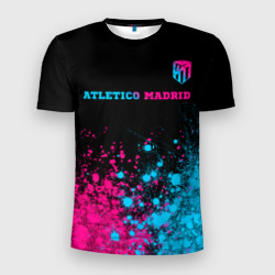 Мужская футболка 3D Slim Atletico Madrid - neon gradient: символ сверху