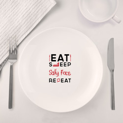 Набор: тарелка + кружка Надпись: eat sleep Sally Face repeat - фото 2