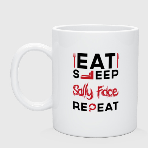 Кружка керамическая с принтом Надпись: eat sleep Sally Face repeat, вид спереди №1