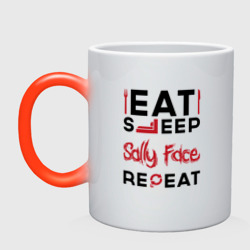 Кружка хамелеон Надпись: eat sleep Sally Face repeat