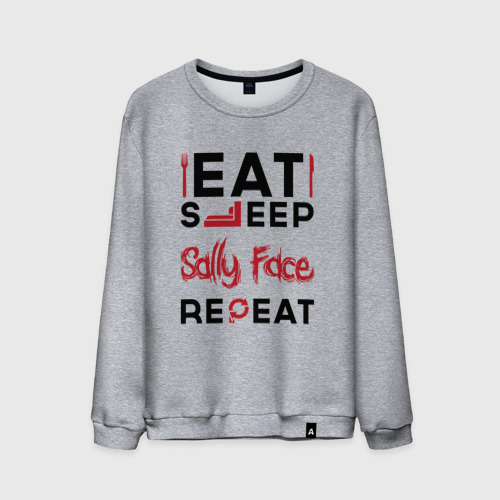 Мужской свитшот хлопок Надпись: eat sleep Sally Face repeat, цвет меланж