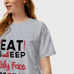 Женская футболка хлопок Oversize Надпись: eat sleep Sally Face repeat - фото 2