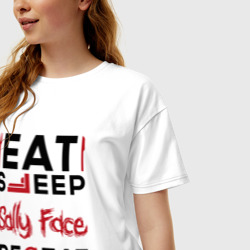 Женская футболка хлопок Oversize Надпись: eat sleep Sally Face repeat - фото 2