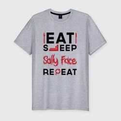 Мужская футболка хлопок Slim Надпись: eat sleep Sally Face repeat