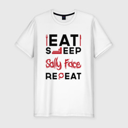 Мужская футболка хлопок Slim Надпись: eat sleep Sally Face repeat