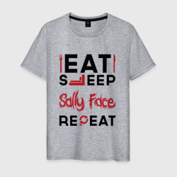 Мужская футболка хлопок Надпись: eat sleep Sally Face repeat