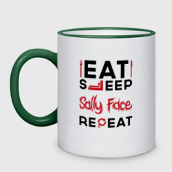 Кружка двухцветная Надпись: eat sleep Sally Face repeat