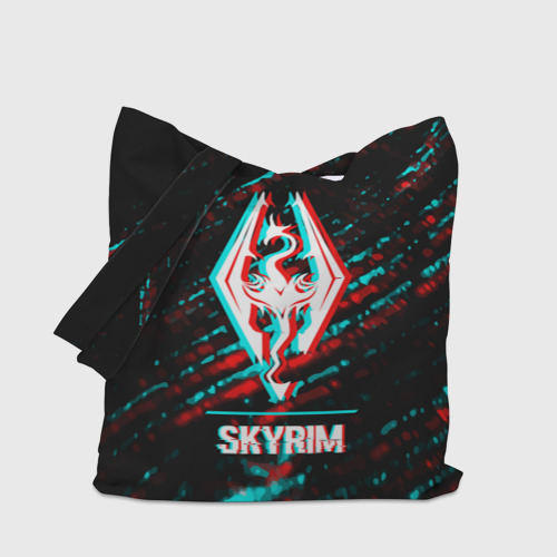Шоппер 3D с принтом Skyrim в стиле glitch и баги графики на темном фоне, вид сбоку #3