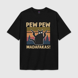 Женская футболка Oversize хлопок texturе Кот с пистолетами - Madafakas