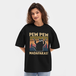 Женская футболка Oversize хлопок texturе Кот с пистолетами - Madafakas - фото 2