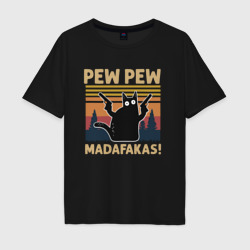 Мужская футболка хлопок Oversize Кот с пистолетами - Madafakas