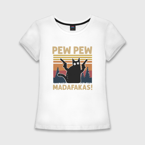 Женская футболка хлопок Slim Кот с пистолетами - Madafakas, цвет белый