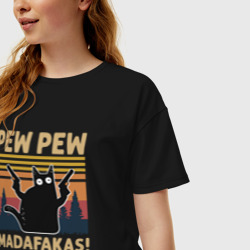 Женская футболка хлопок Oversize Кот с пистолетами - Madafakas - фото 2