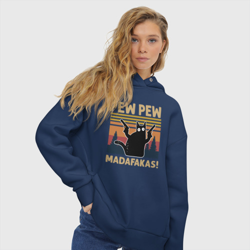 Женское худи Oversize хлопок Кот с пистолетами - Madafakas, цвет темно-синий - фото 4