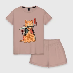 Женская пижама с шортиками хлопок Японский Кот Якудза