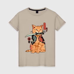 Женская футболка хлопок Японский Кот Якудза