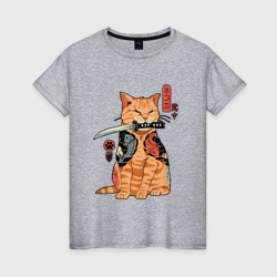 Женская футболка хлопок Японский Кот Якудза