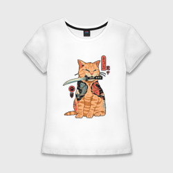 Женская футболка хлопок Slim Японский Кот Якудза