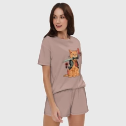 Женская пижама с шортиками хлопок Японский Кот Якудза - фото 2