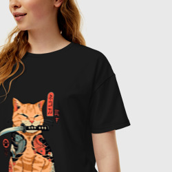 Женская футболка хлопок Oversize Японский Кот Якудза - фото 2