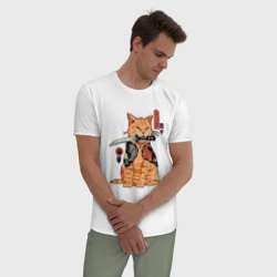 Мужская пижама с белой футболкой хлопок Японский Кот Якудза - фото 2