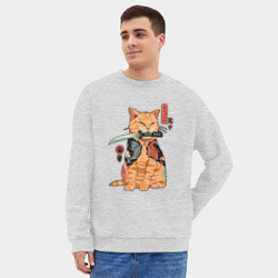 Мужской свитшот oversize без начеса хлопок Японский Кот Якудза - фото 2