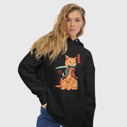 Женское худи Oversize хлопок Японский Кот Якудза - фото 2