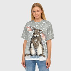 Женская футболка oversize 3D Кролик Снежок Милый - фото 2