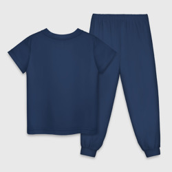 Пижама с принтом Stray Kids Chibi для ребенка, вид сзади №1. Цвет основы: темно-синий