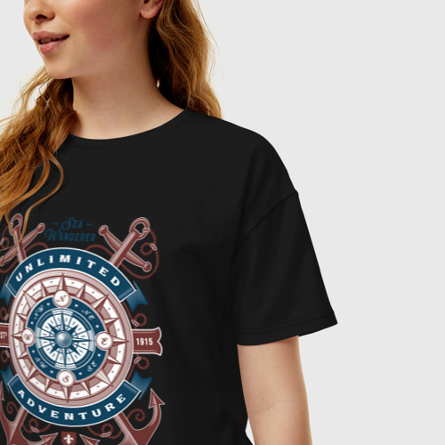 Женская футболка хлопок Oversize с принтом Бесконечные морские приключения, фото на моделе #1