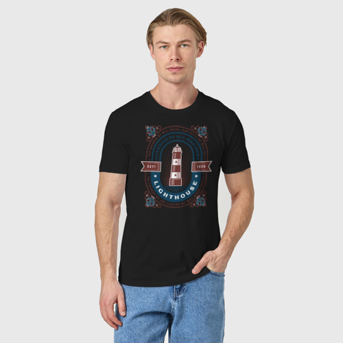 Мужская футболка хлопок с принтом Морской маяк, фото на моделе #1
