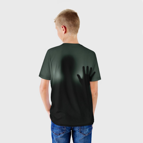 Детская футболка 3D с принтом Хэллоуин - тень призрака, вид сзади #2
