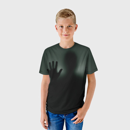 Детская футболка 3D с принтом Хэллоуин - тень призрака, фото на моделе #1
