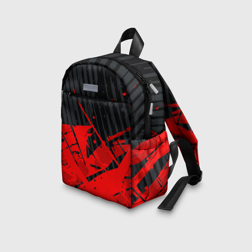 Детский рюкзак 3D с принтом Красные брызги на черном фоне, вид сбоку #3