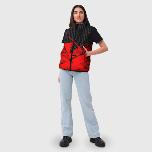 Женский жилет утепленный 3D с принтом Красные брызги на черном фоне, вид сбоку #3