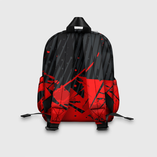 Детский рюкзак 3D с принтом Красные брызги на черном фоне, вид сзади #2