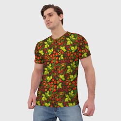 Мужская футболка 3D Хохлома   клубника и рябина - фото 2