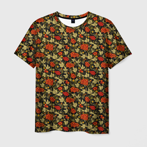 Мужская футболка с принтом Хохлома - красные ягоды, вид спереди №1