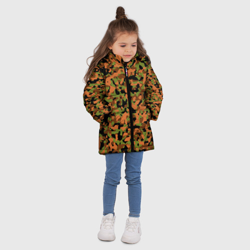 Зимняя куртка для девочек 3D с принтом Камуфляж осенний лес мелкий, вид сбоку #3