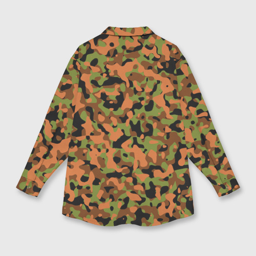 Женская рубашка oversize 3D с принтом Камуфляж осенний лес мелкий, вид сзади #1
