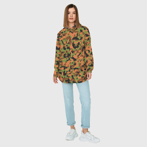 Женская рубашка oversize 3D с принтом Камуфляж осенний лес мелкий, вид сбоку #3