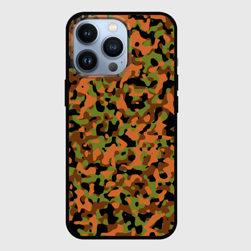 Чехол для iPhone 13 Pro с принтом Камуфляж осенний лес мелкий, вид спереди #2