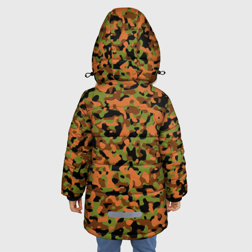 Зимняя куртка для девочек 3D с принтом Камуфляж осенний лес мелкий, вид сзади #2