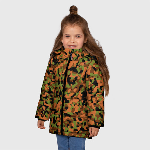 Зимняя куртка для девочек 3D с принтом Камуфляж осенний лес мелкий, фото на моделе #1