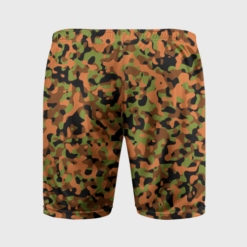 Мужские шорты спортивные с принтом Камуфляж осенний лес мелкий, вид сзади #1